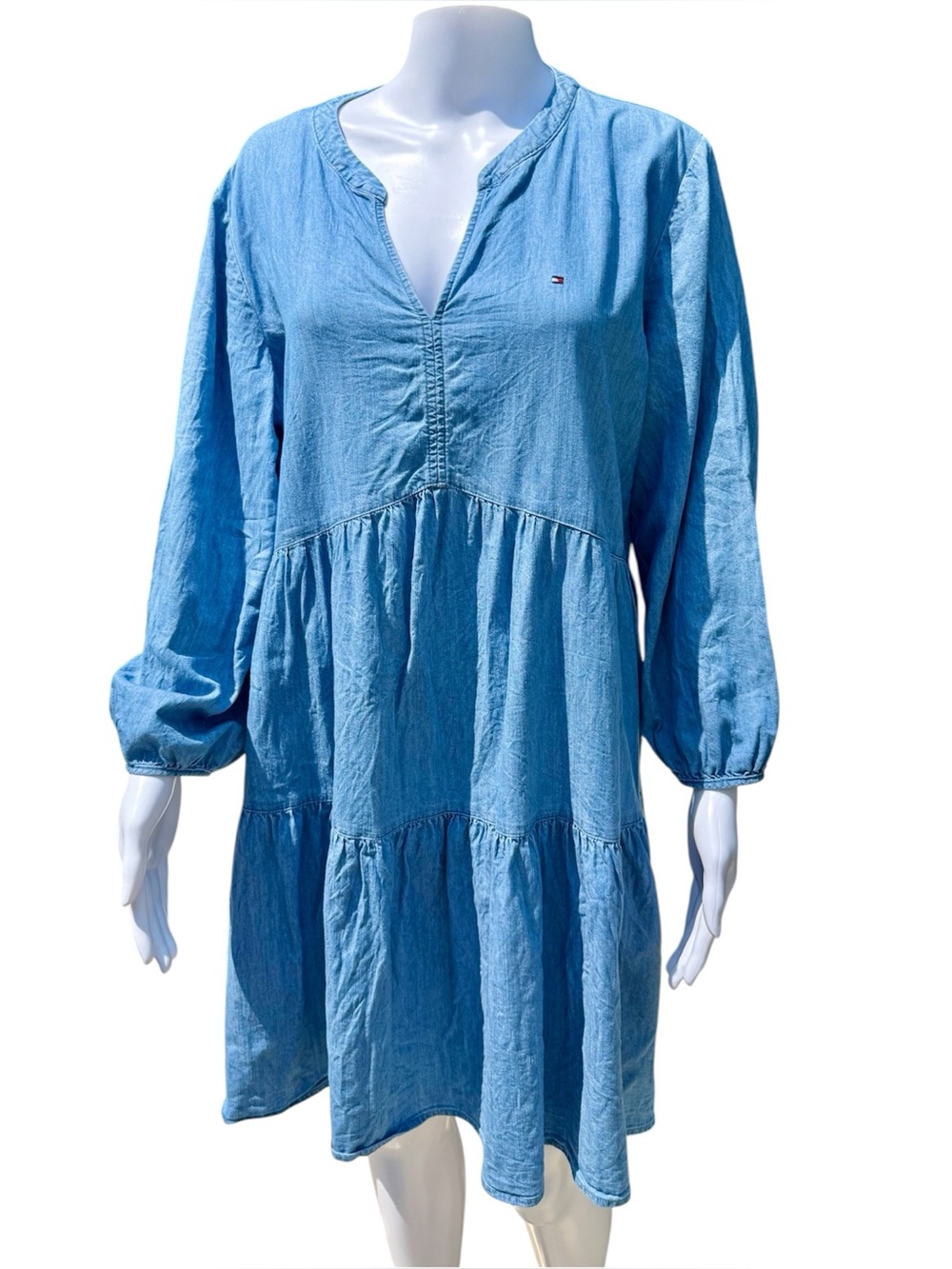 Tommy Hilfiger Chambray Tiered Dress Women’s XL Light Blue